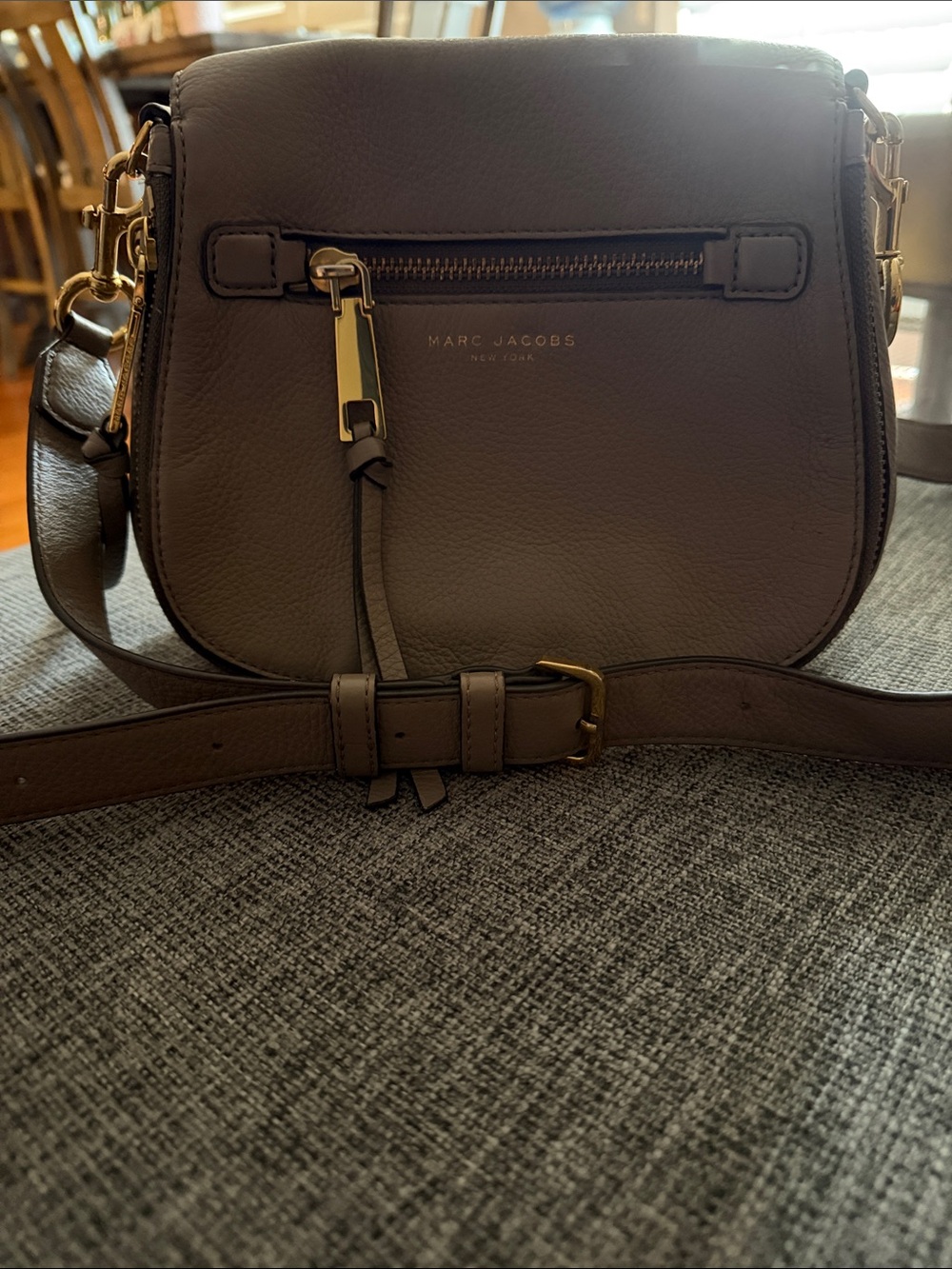 Marc Jacobs Taupe Leather Saddle Crossbody with Gold Hardware